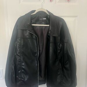 Fashion Nova Black Faux Leather Jacket with Satin Lining